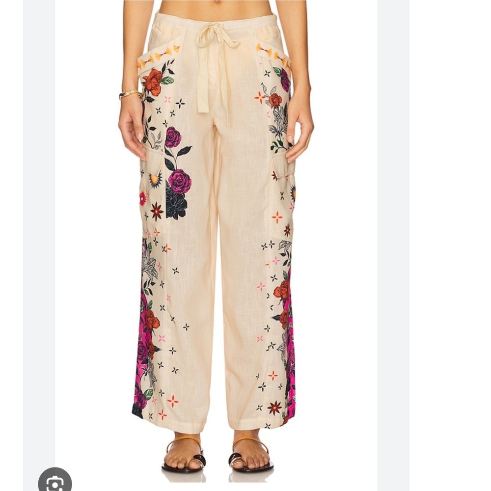 Agua Bendita x REVOLVE Alice Patchy Pants Bohemian White Floral XS NEW resort